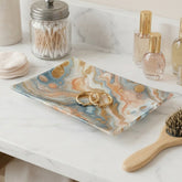 Peach Orange Gray Blue White Gold Marble Pattern Trinket Tray