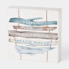 Personalize Coastal Driftwood Welcome Beach House Wooden Box Sign