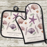 Monogram Made with Love Sea Shells Oven Mitt & Pot Holder Set