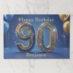 Blue Gold Glitter 90th Birthday Paper Placemat