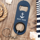 Your Boat Name Vintage Nautical Anchor Gray Blue Keychain Bottle Opener