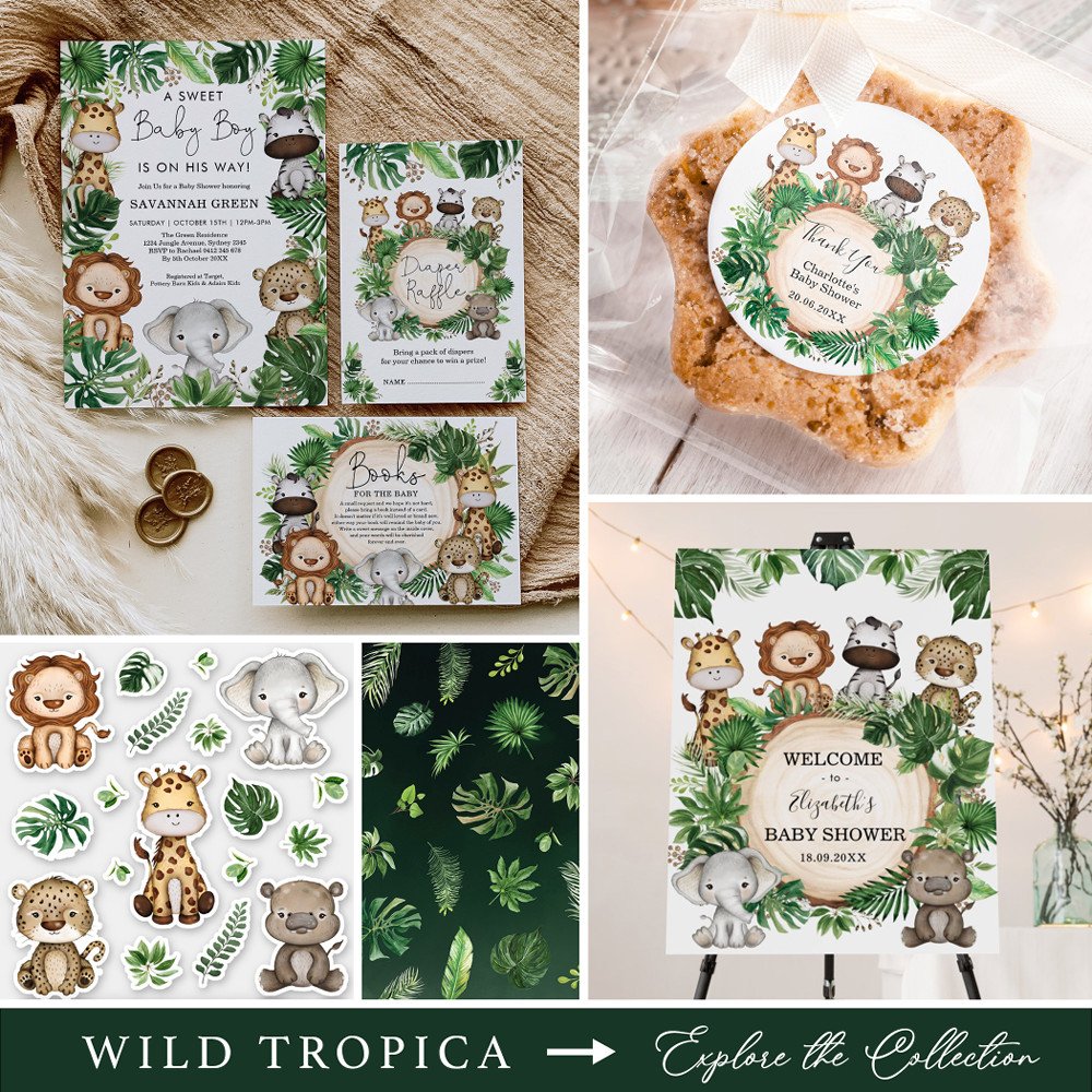 Trendy Greenery Jungle Safari Animals Baby Shower Guest Book