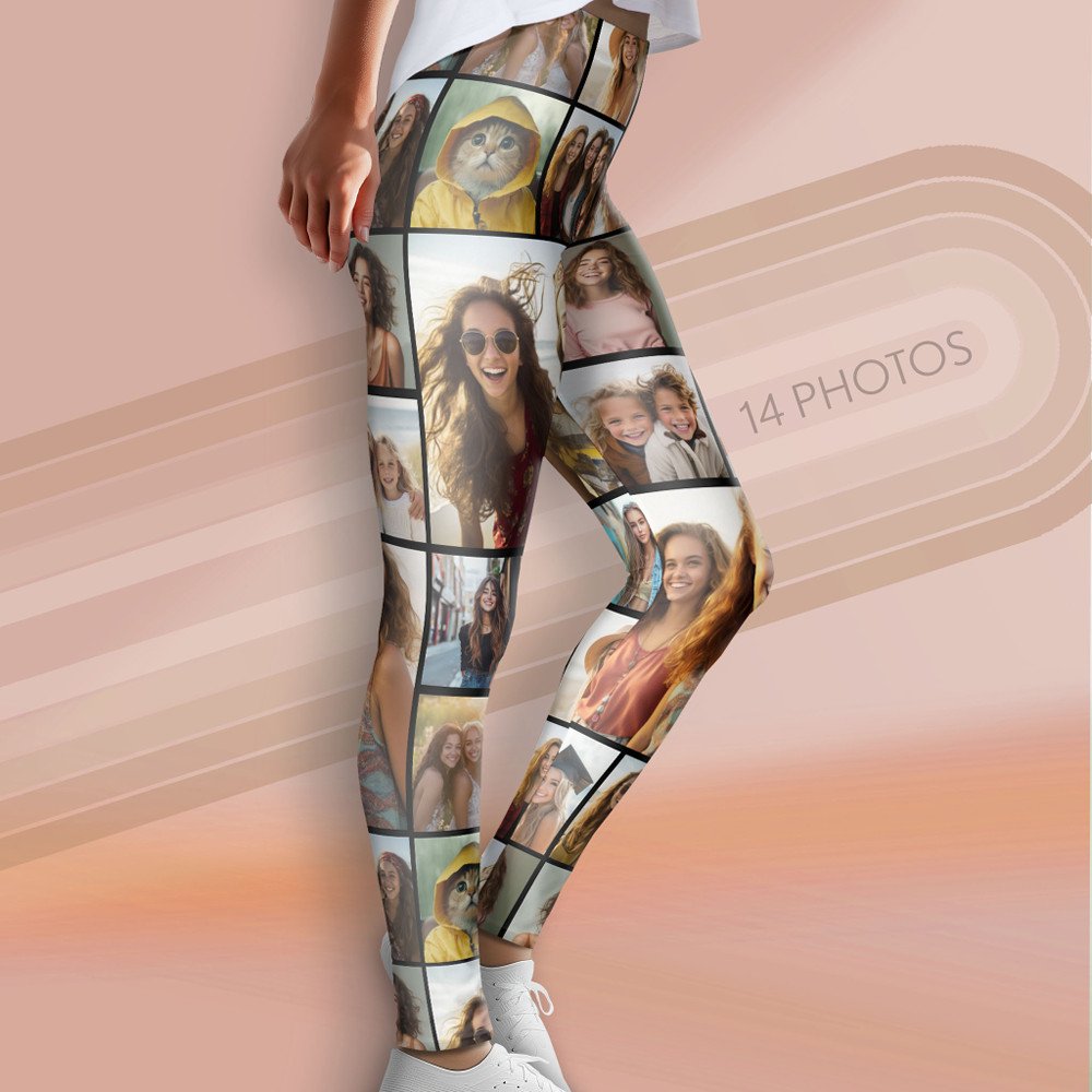 Create a Custom Photo Collage with 14 Photos Leggings