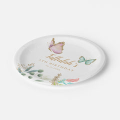Whimsical Gold Butterfly Garden Birthday Party Paper Plates