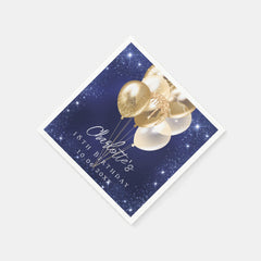 Birthday navy blue glitter gold balloons napkins
