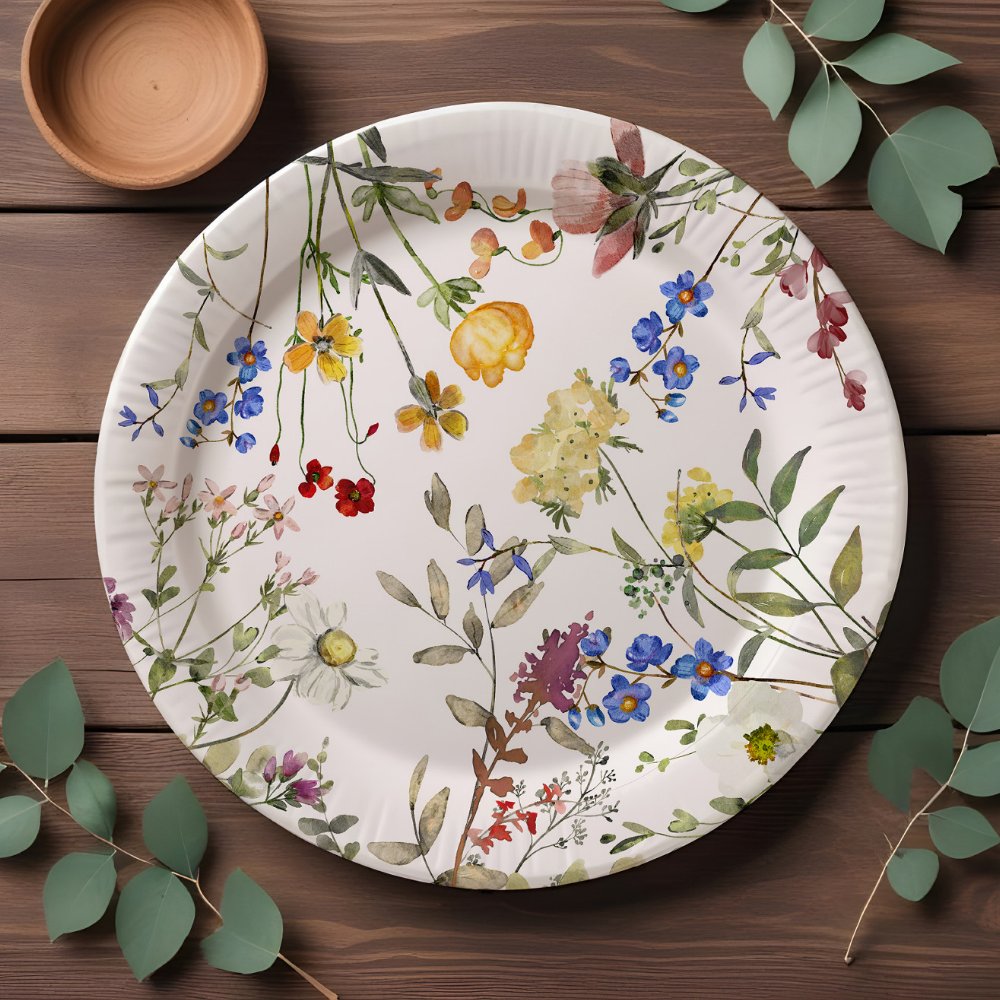 Modern Wildflower Garden Greenery Baby Shower Paper Plates