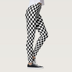 Classic Checkered Racing Flag Check Black White Leggings