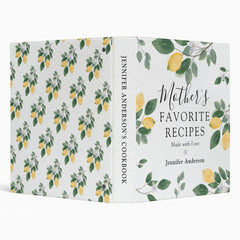 Sweet Lemon & Greenery Mother's Recipe Cookbook 3 Ring Binder