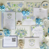 Watercolor Blue and White Hydrangea Crest Fast Four