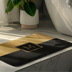 Gold & Black Geometric Design Monogram Bath Mat