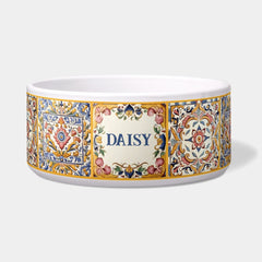 Yellow Pink & Blue Mediterranean Tile Custom Pet Bowl