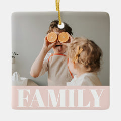Modern Pastel Pink Family Photo Gift Ceramic Ornament