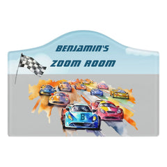 Children's Door Sign Racing Car Checkered Flag