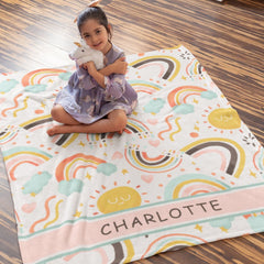 Rainbow Hearts Custom Name Fleece Blanket
