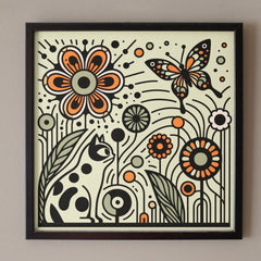 Whimsical Garden Harmony: Cat, Flowers, and Butter Poster