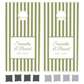 Retro Green White Stripes Personalized Wedding Cornhole Set