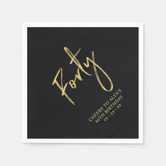 Cheers Forty | Modern Black 40th Birthday Party Napkins