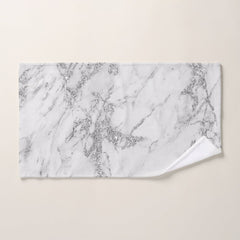 Elegant chic white gray silver marble bath towel set