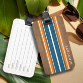 Vintage Surfboard Stripes - Subtle Wood Background Luggage Tag