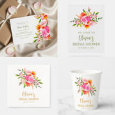 Cute Modern Pink Orange Flowers Shower Recipe Card