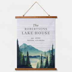 Rustic Lake House | Family Name Hanging Tapestry