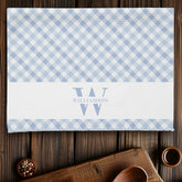 Modern Rustic Family Monogram Blue Gingham Plaid Kitchen Towel
