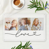 Love in Black Heart Script Custom Photo Collage Acrylic Tray