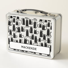 Fun Black Cat Personalized Custom Name Metal Lunch Box