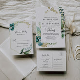 Gold Floral Tropical Greenery Wedding Place Card