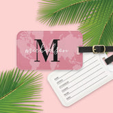 Pink World Map Custom Name Monogram Luggage Tag
