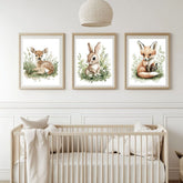 Watercolor Woodland Baby Animals Nursery Decor Wall Art Sets