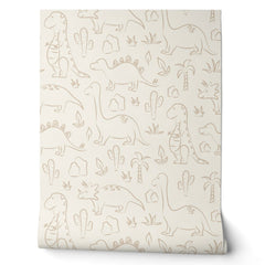 Dinosaur Neutral Boho Soft Earth Tone Dino Beige Wallpaper