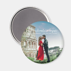 Our Adventure Begins Photo Thank You Wedding Magnet