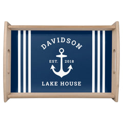 Nautical Navy Blue Custom Family Lake House Serving Tray