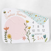 Girls Cute and Elegant Pink Floral Milestone Baby Blanket