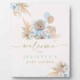 Boho Teddy Bear Baby Shower Boy Blue Bear Welcome Plaque