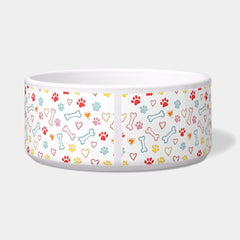 Paws & Hearts Pattern Custom Name Pet Bowl