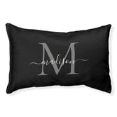 Elegant Monogram Black Gray Feminine Girly Script Pet Bed