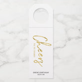 Modern Gold & White Brush Lettering Cheers Party Bottle Hanger Tag