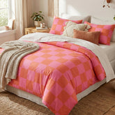Checkerboard Checkered Pattern in Pink and Orange Duvet Cover