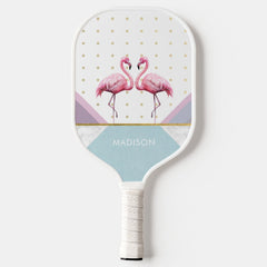Modern Trendy Flamingo Pink Girly Name Pickleball Paddle