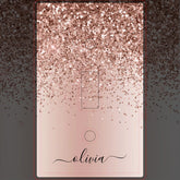 Pink Rose Gold Brushed Metal Monogram Name Light Switch Cover
