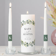 eucalyptus greenery foliage wedding unity candle set