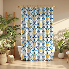 Mediterranean Blue and Yellow Lemon Botanical Shower Curtain