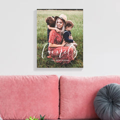 Family elegant calligraphy overlay photo canvas print