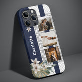 Navy Floral 3 Photo Collage Personalized Name Case-Mate iPhone Case