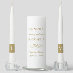 Classic Antique Gold Monogram Wedding Unity Candle Set