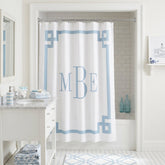 Sky Blue and White Greek Key | Monogrammed Shower Curtain