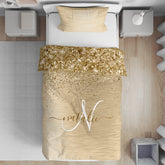 Faux Gold Brushed Metal Glitter Print Monogram Nam Duvet Cover