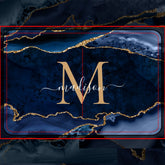 Stylish Navy Blue Gold Agate Geode Chic Monogram Bath Mat